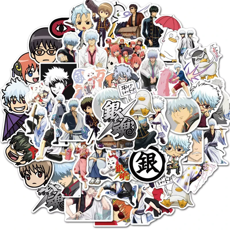 Collection of anime character stickers arranged in a circular pattern on a white background.