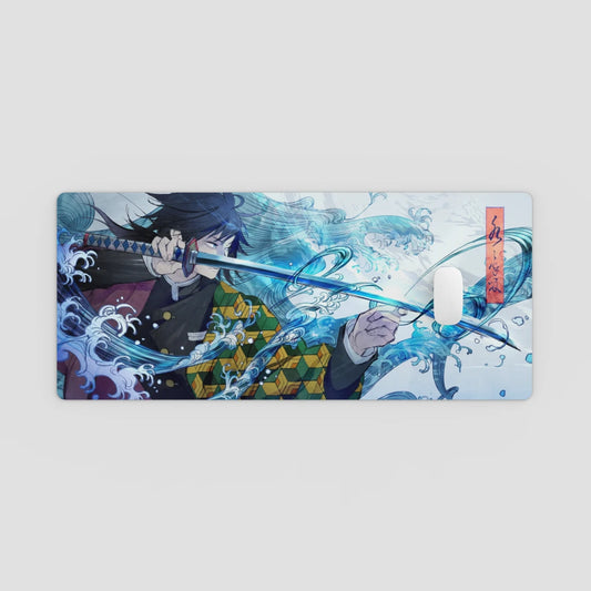 Mouse pad with anime-style design featuring characters and water elements on a light gray background