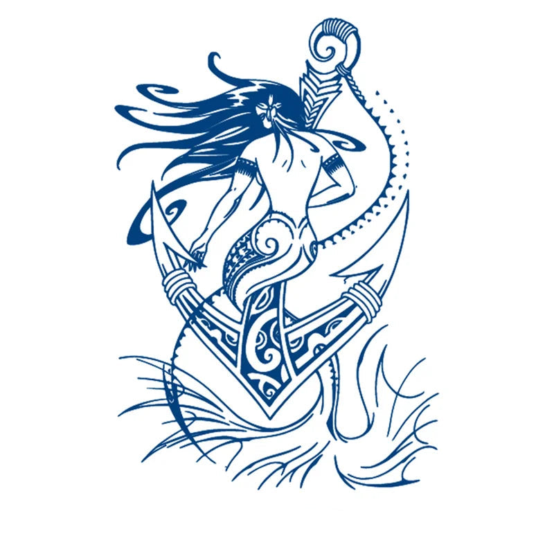 Jagua Tattoo of a mermaid tied to an anchor