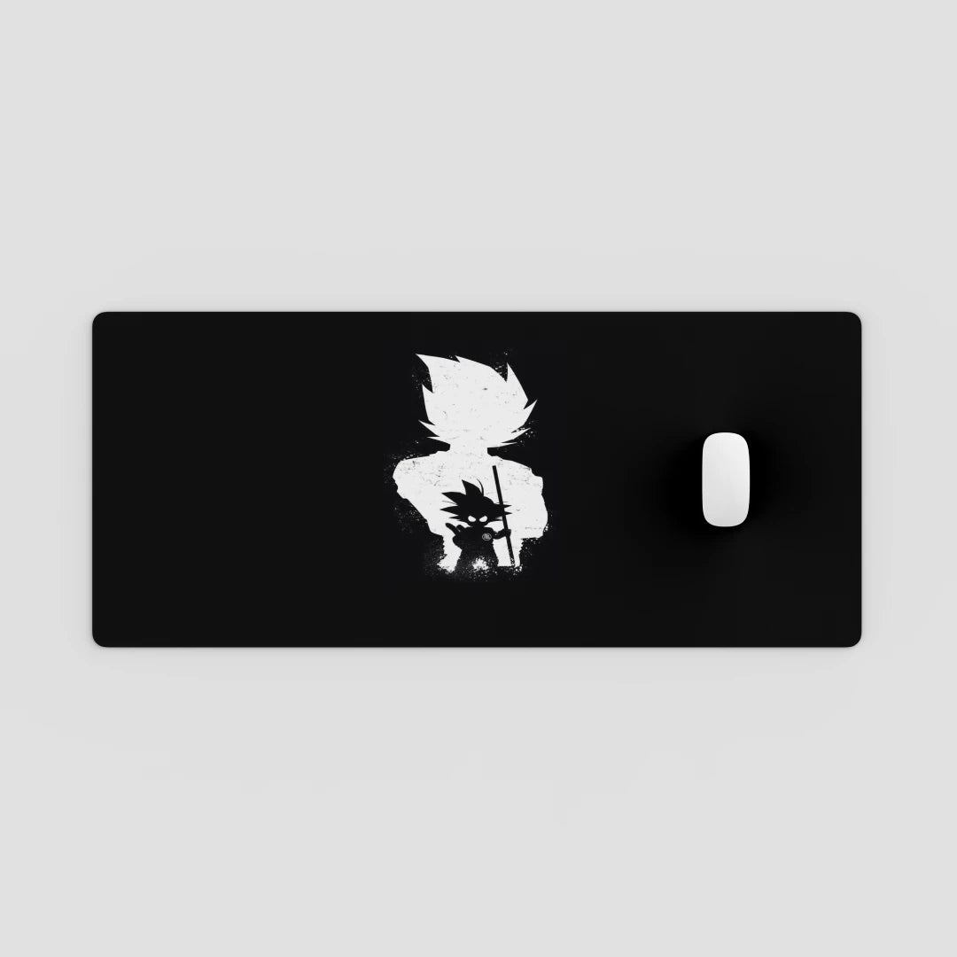 Black mouse pad with white silhouette design on a light gray background