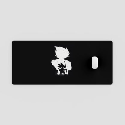 Black mouse pad with white silhouette design on a light gray background