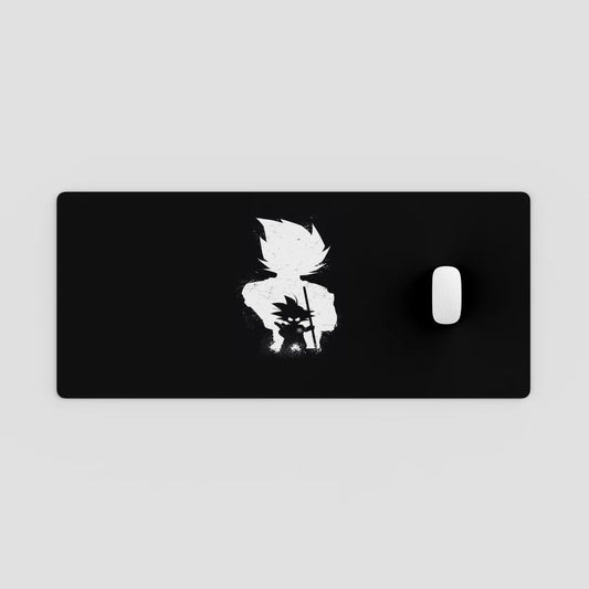 Black mouse pad with white silhouette design on a light gray background