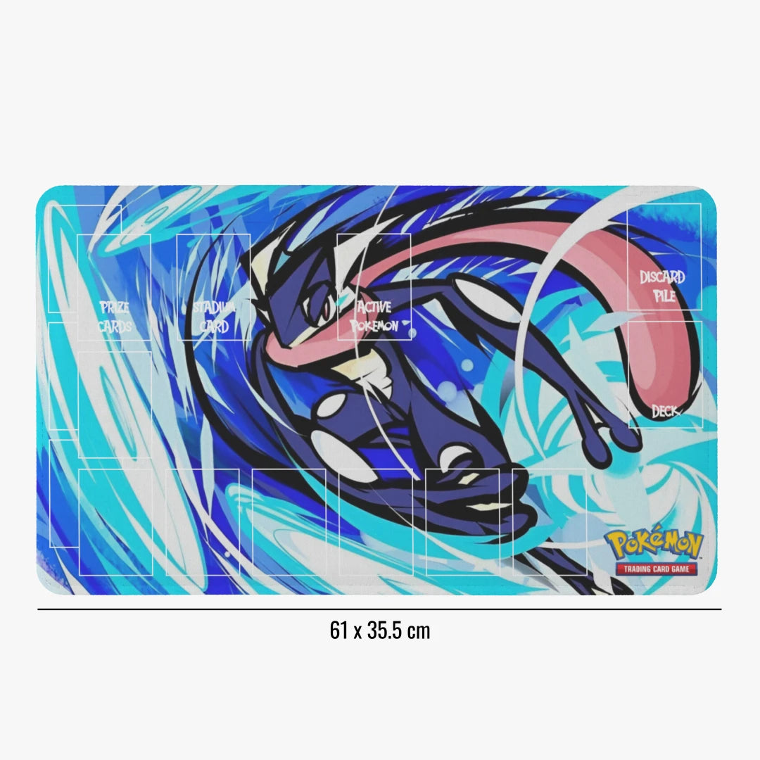 Pokémon-themed playmat with character design on a white background