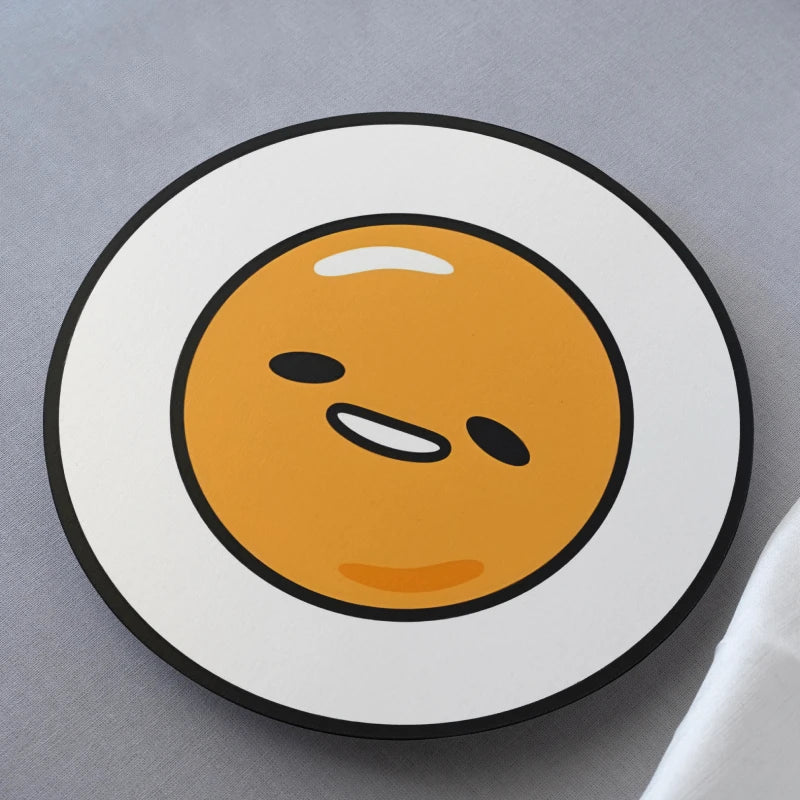 Illustration of a smiling face on a plate against a gray background