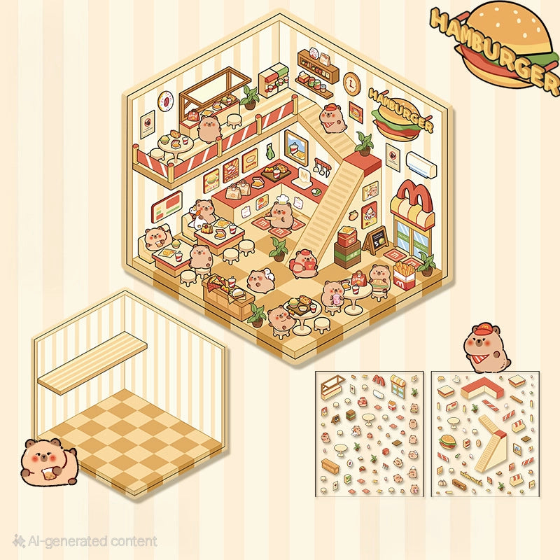 hamburger restaurant diy pet sticker set