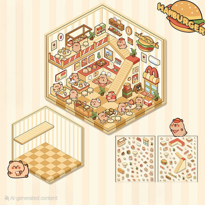 hamburger restaurant diy pet sticker set