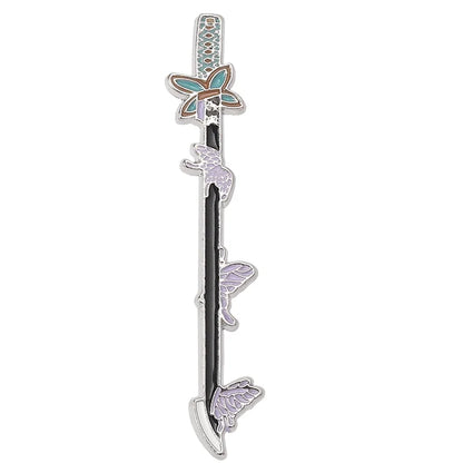 Decorative hair stick with butterfly designs on a white background