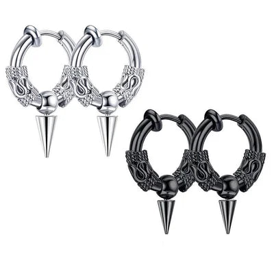 Black and Silver Single SPike Clip on Gothic Earring