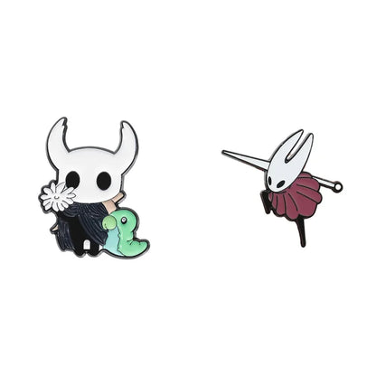 Two cartoon-style pins on a white background