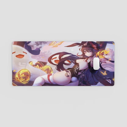 Mouse pad with anime-style character design on a light gray background