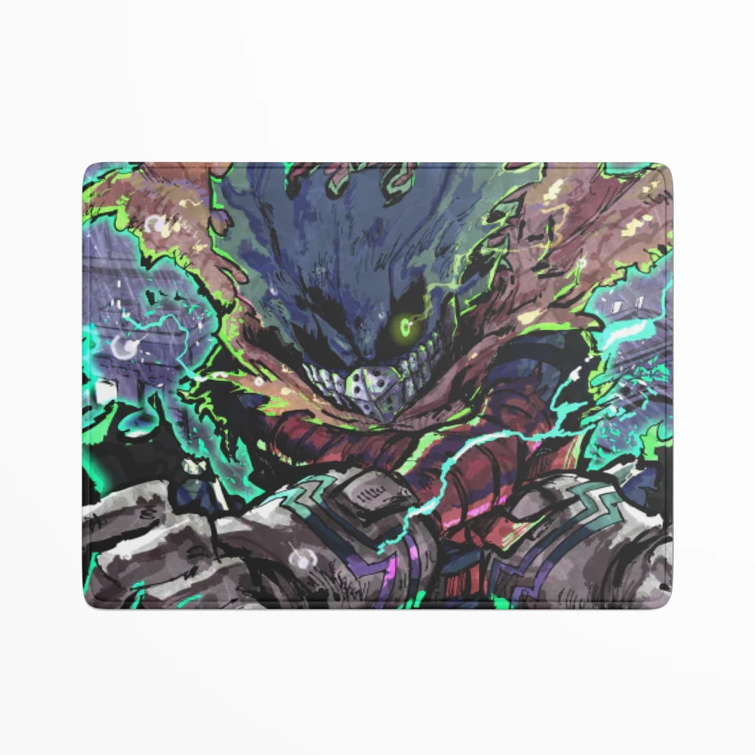 Colorful laptop skin with a character design on a white background