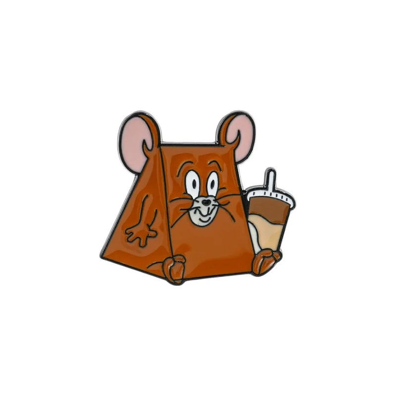 Cartoon mouse holding a coffee cup on a white background
