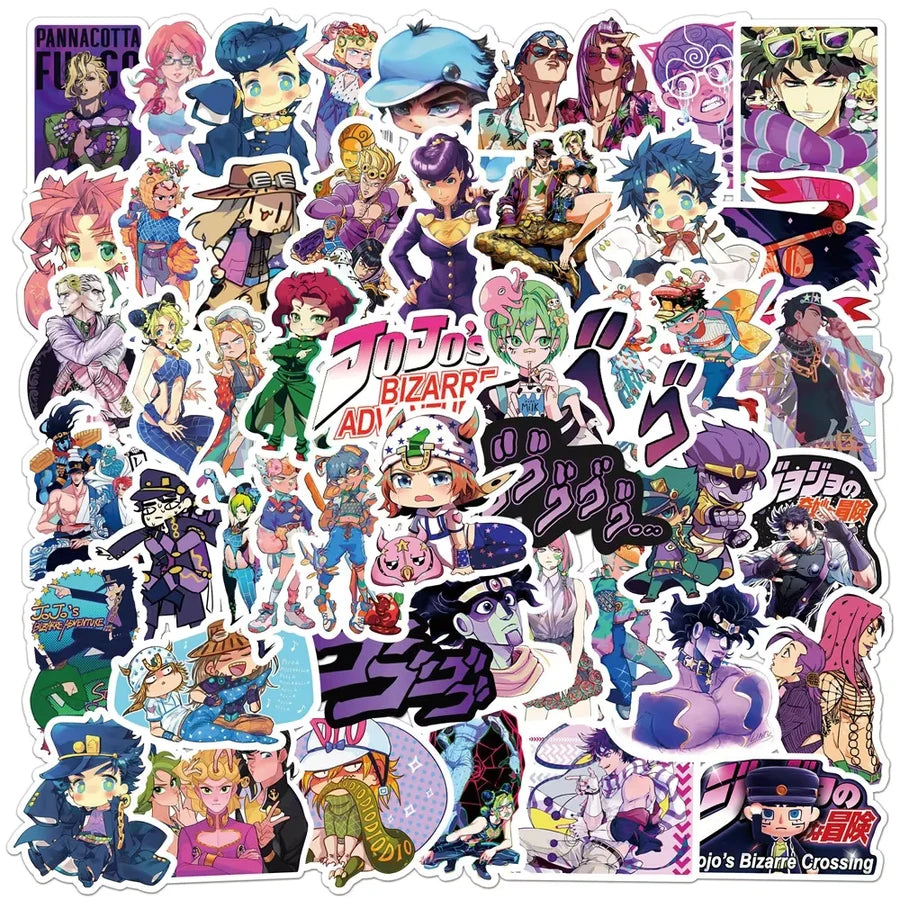 Collection of colorful anime character stickers with various poses and expressions.