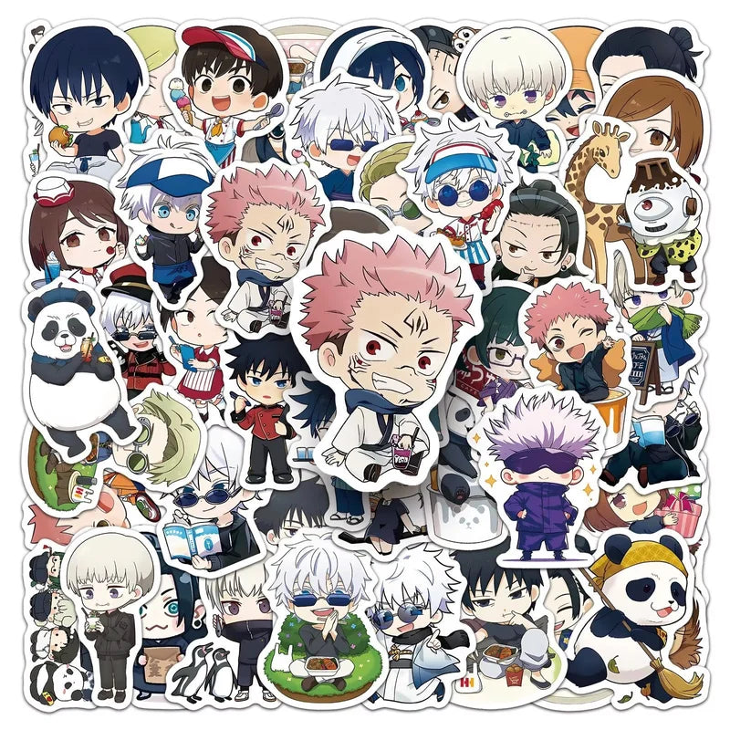 Collection of various cartoon character stickers on a white background