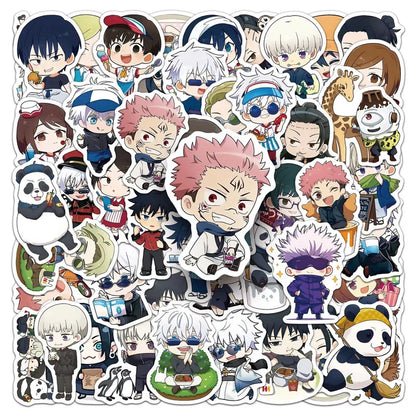 Collection of various cartoon character stickers on a white background