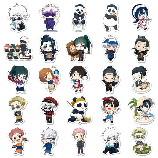 Collection of cartoon character stickers on a white background
