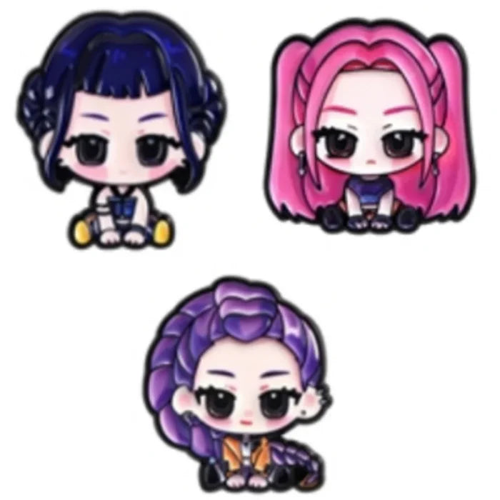 Three cartoon characters with different colored hairstyles on a white background