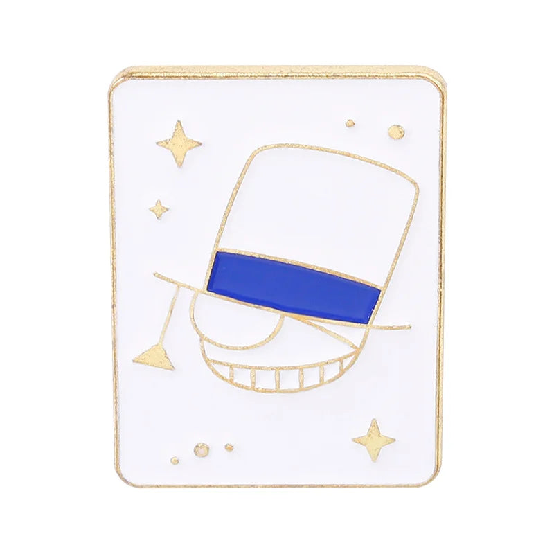 Card with a stylized face wearing a blue bandana on a white background