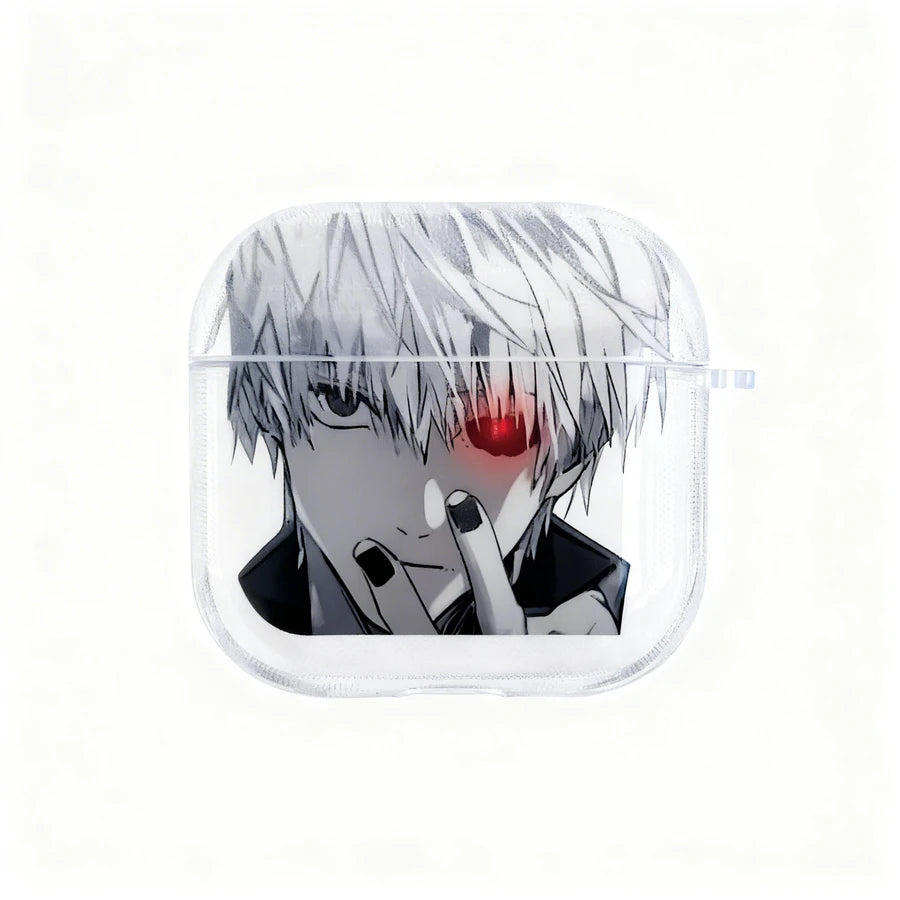 AirPods case with anime character design on a white background