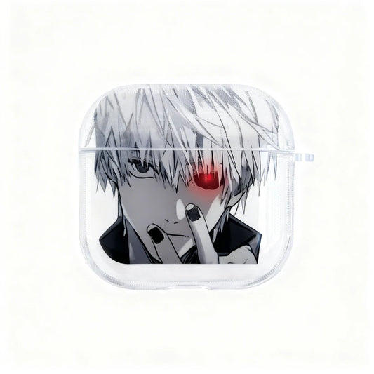 AirPods case with anime character design on a white background