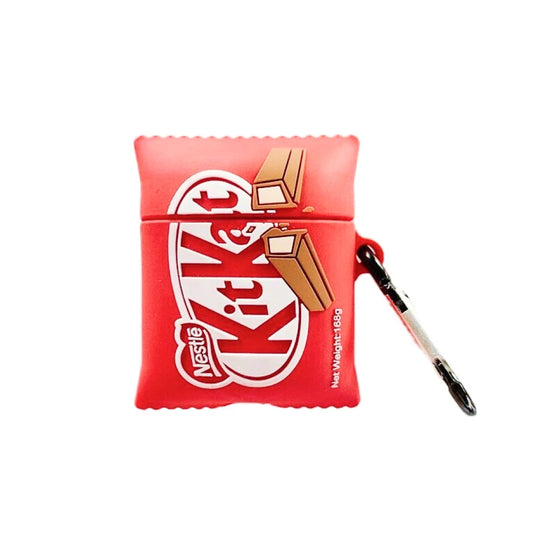 Red KitKat chocolate bar-shaped air pod case on a white background