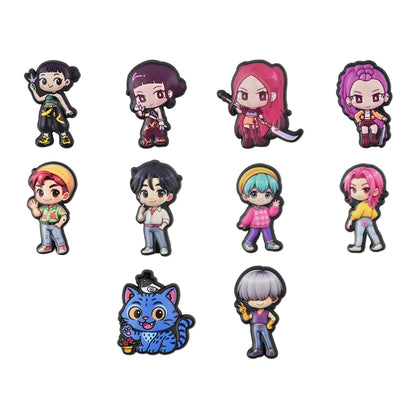 Set of colorful cartoon character figurines on a white background