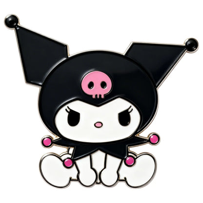Cartoon character with black hat and pink accents on a white background