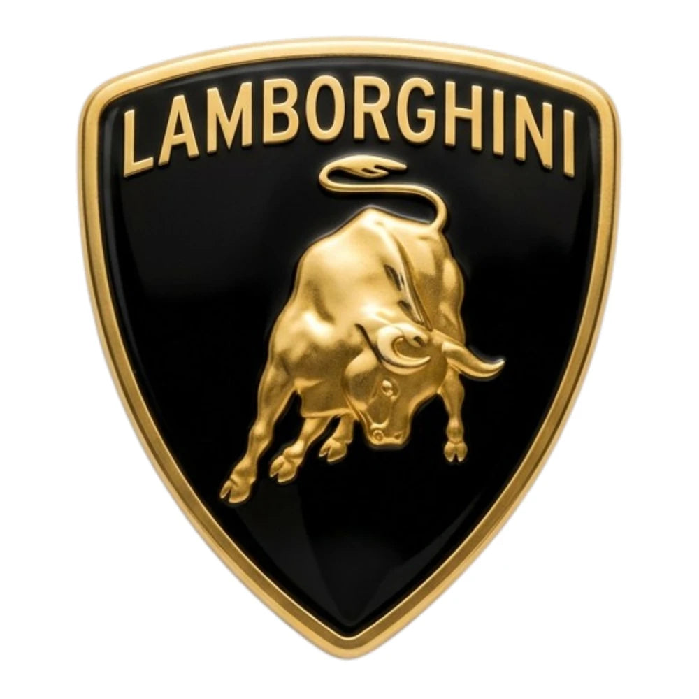 Lamborghini logo with a gold bull on a black background