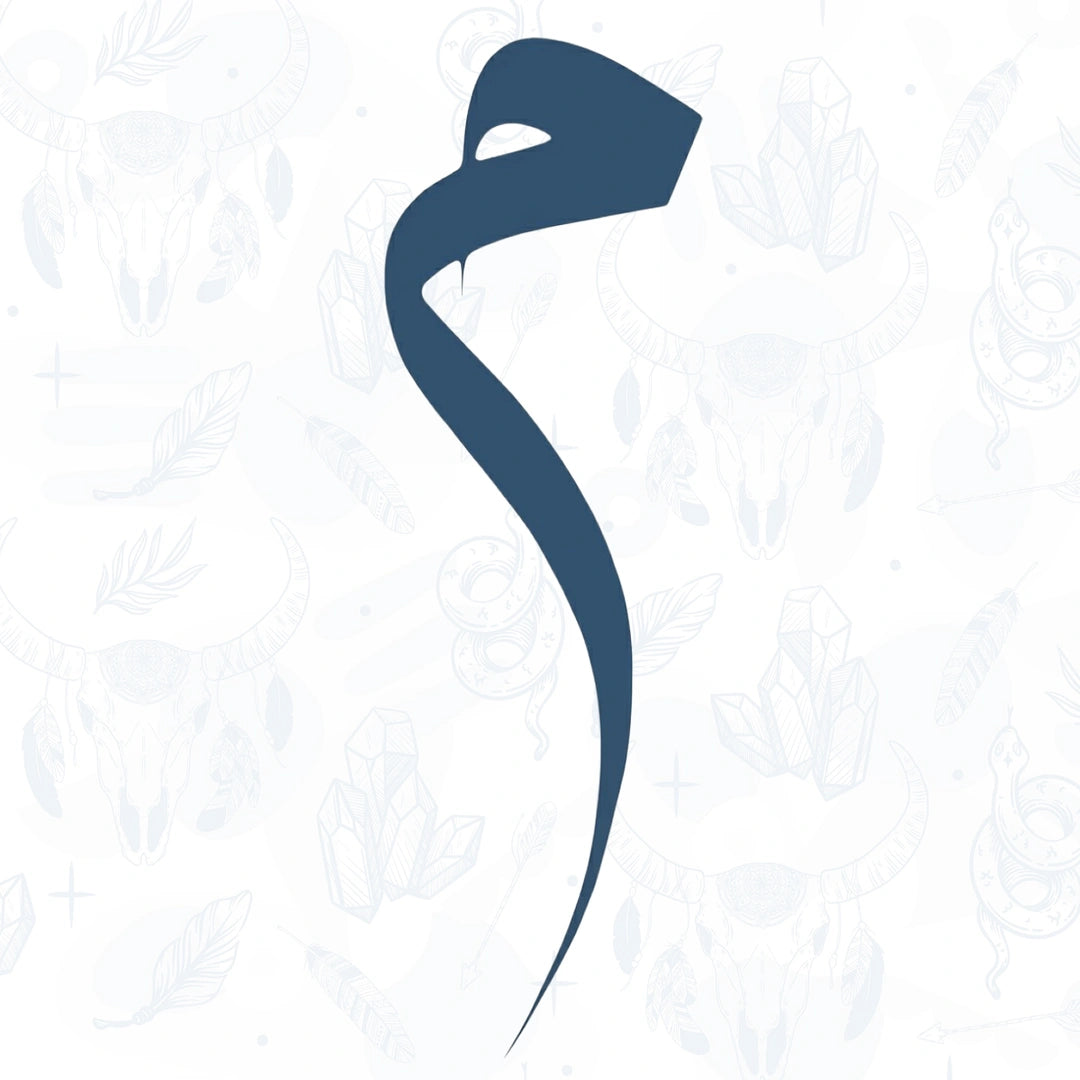 letter meem in Arabic Calligraphy semi permanent tattoo design on a white pattern background