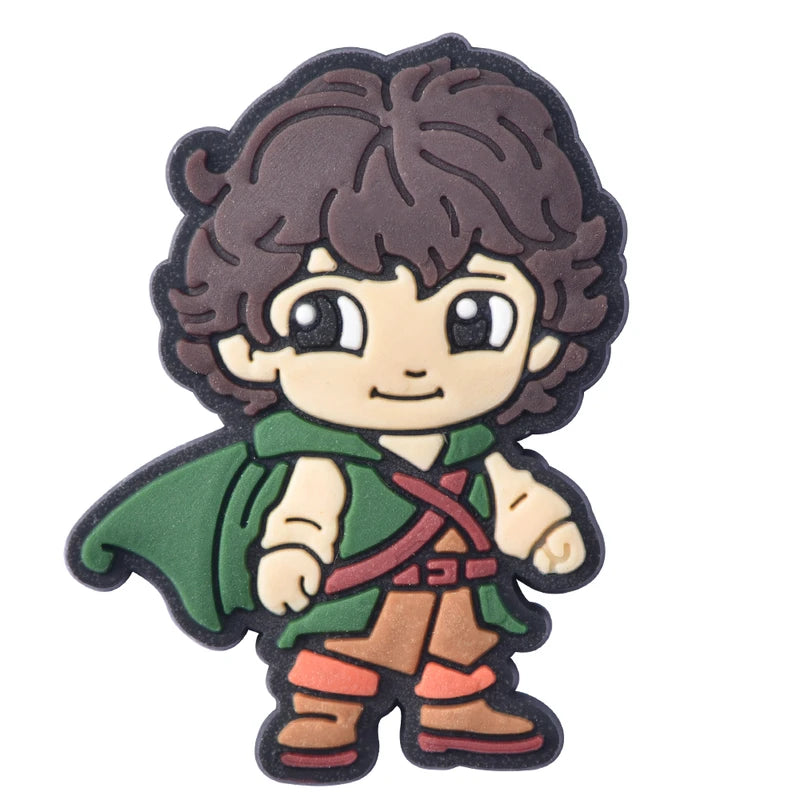 Cartoon character with brown hair and green cape on a white background