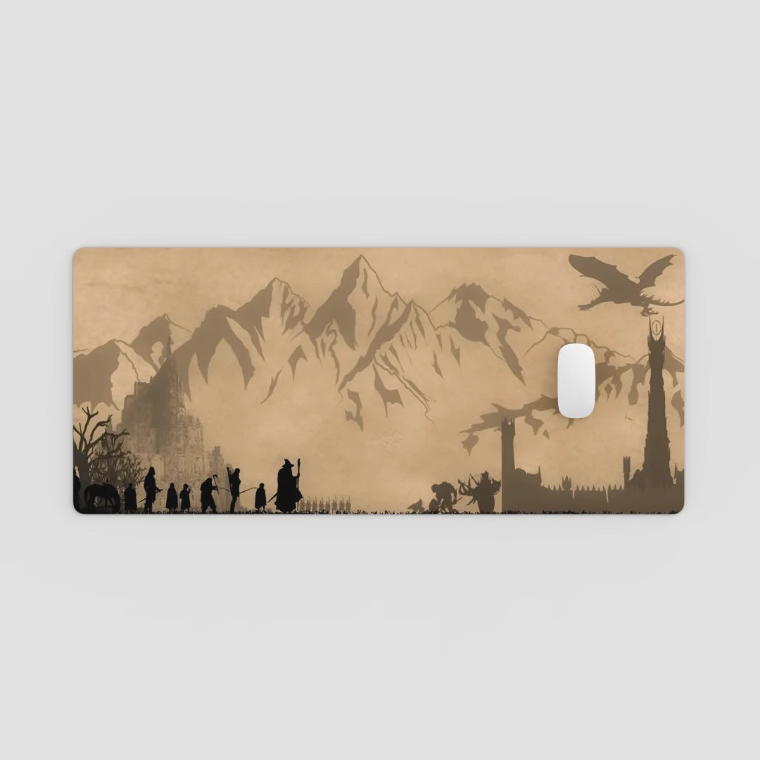 Phone case with mountain and silhouette design on a beige background