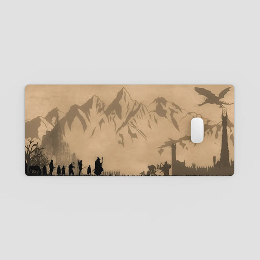 Phone case with mountain and silhouette design on a beige background