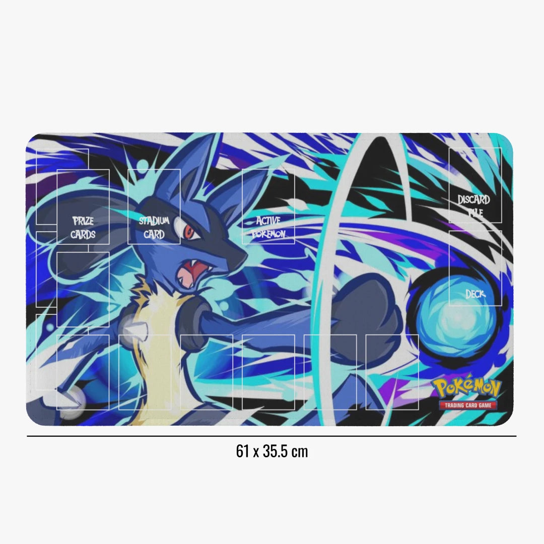 Pokémon trading card game playmat with a character design on a white background