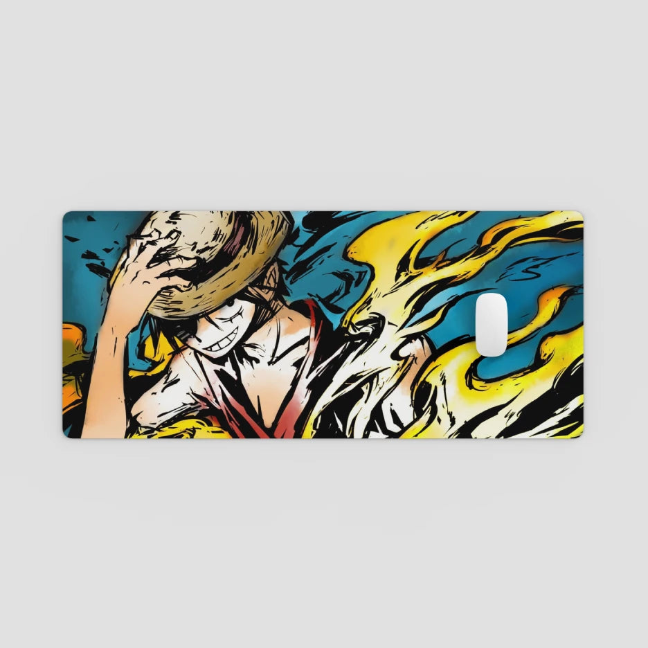 Phone case with a stylized design of a person with flames, on a light gray background