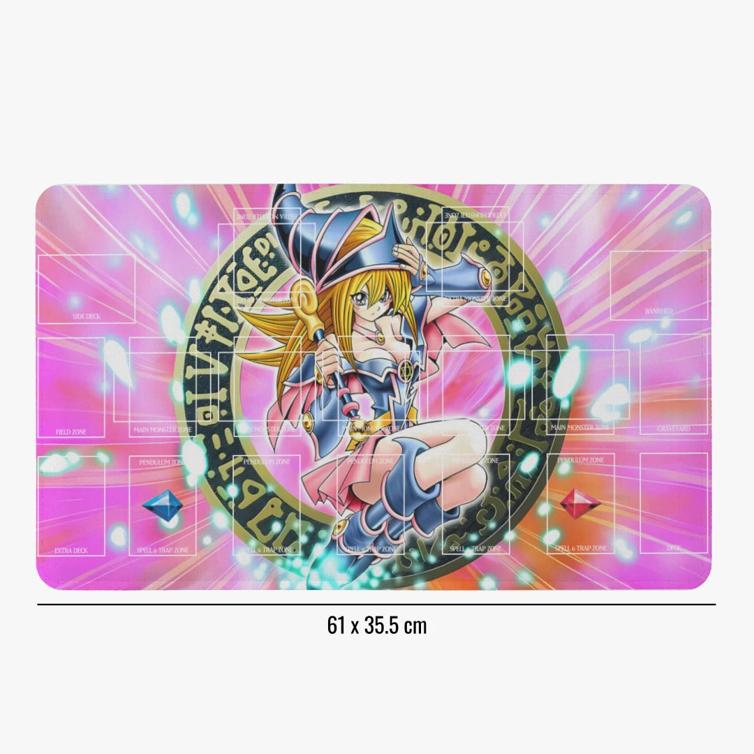 Playmat with anime character on a colorful background