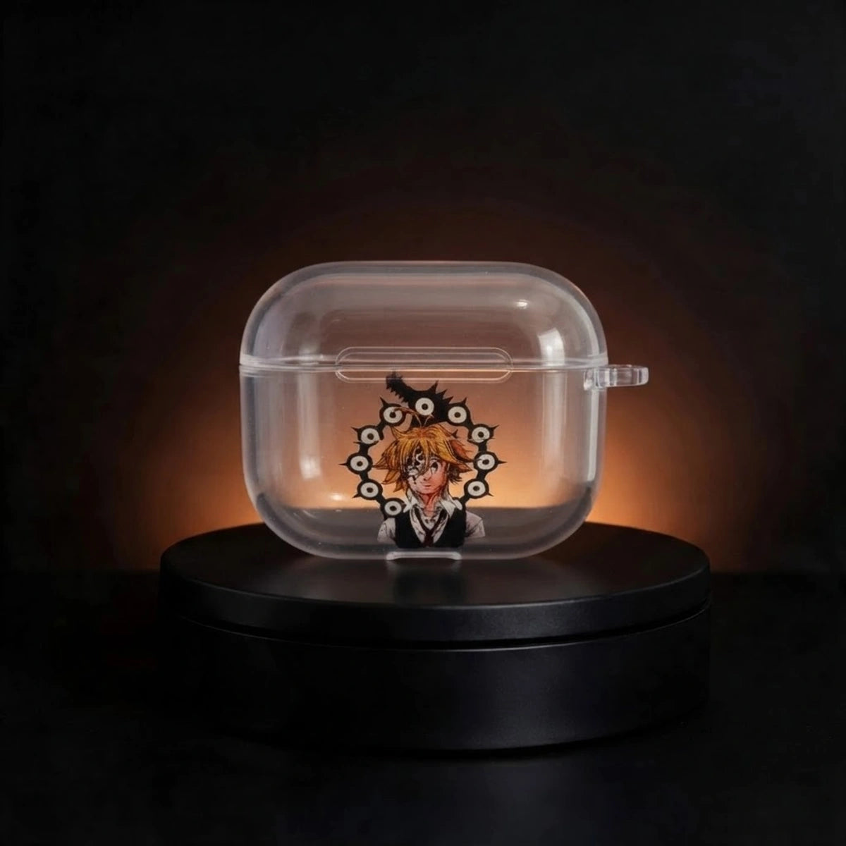 a clear transparent airpods case with meliodas from 7 deadly sins anime from inkbee store lebanon
