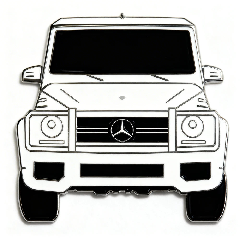 Black and white illustration of a Mercedes-Benz vehicle front