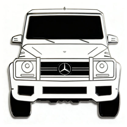 Black and white illustration of a Mercedes-Benz vehicle front