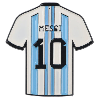 Fridge magnet shaped like a soccer jersey with 'Messi' and number '10'