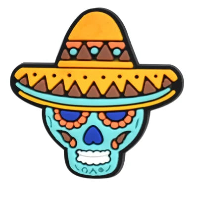 Mexican Skull with Sombrero Croc Pin
