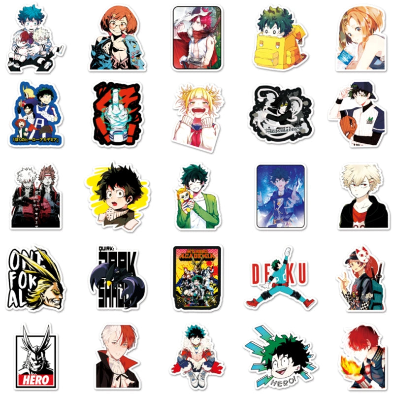 Collection of anime character stickers on a white background