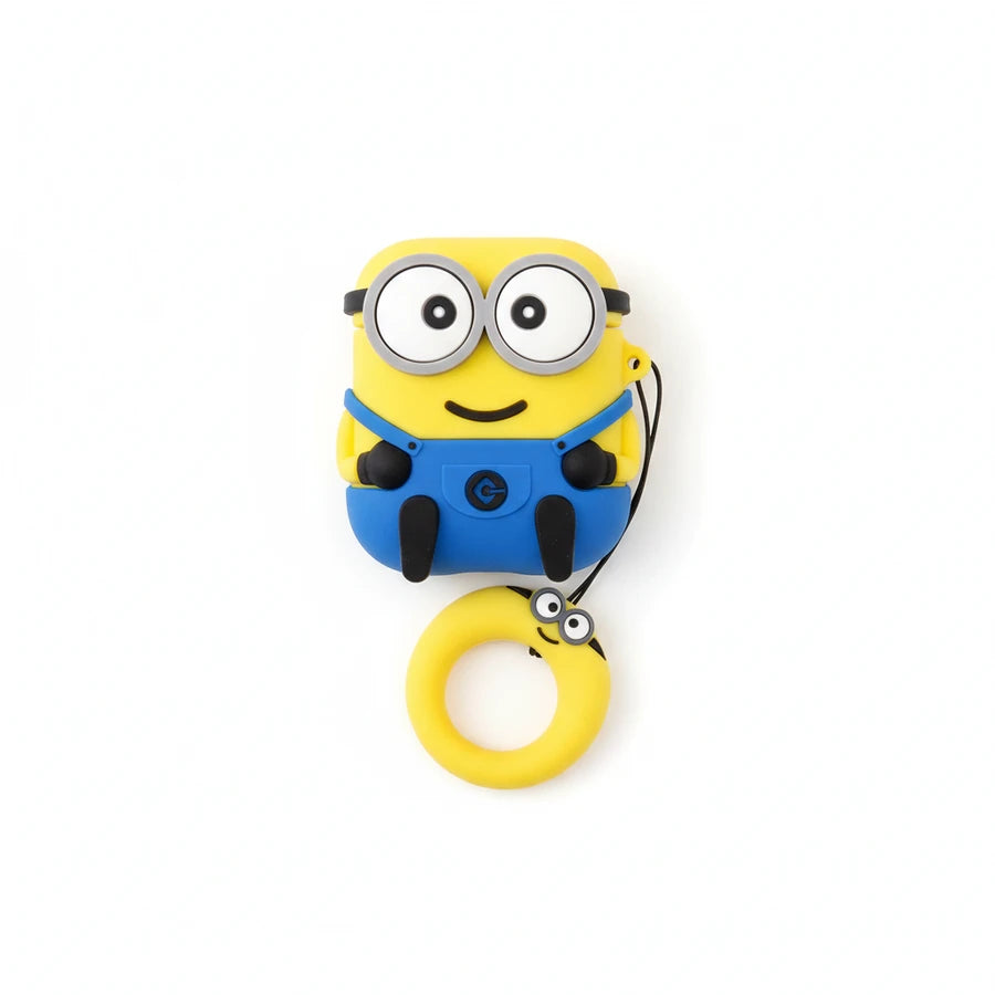 Minion-shaped keychain with a yellow ring on a white background