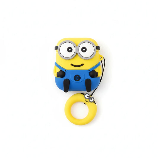 Minion-shaped keychain with a yellow ring on a white background