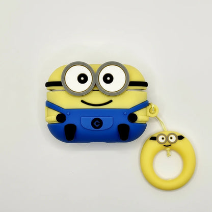 Minion-themed product with goggles and keychain on a light gray background