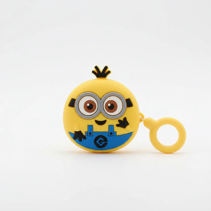 Yellow character with a blue shirt and black accents on a white background