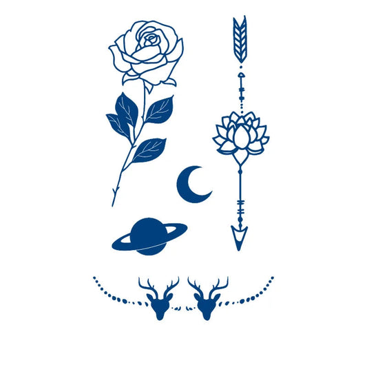 Mix Planets and Flowers Semi-Permanent Jagua Tattoo