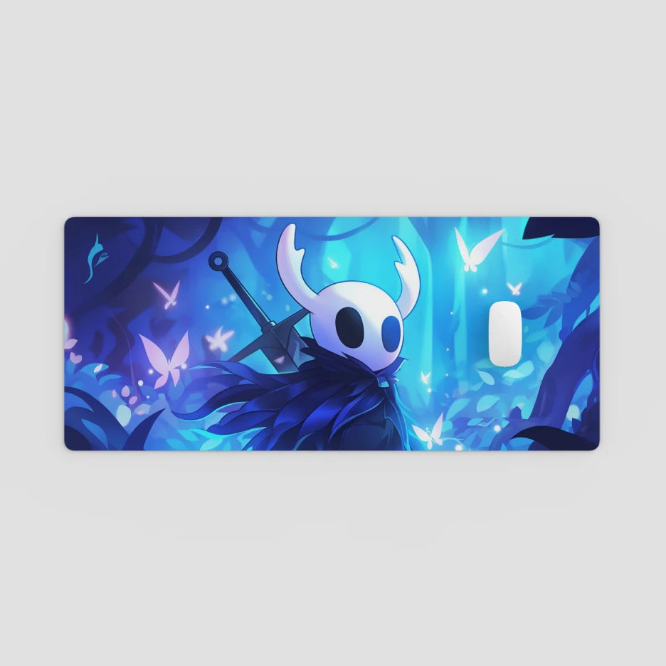 Phone case with a stylized character design on a blue and purple gradient background