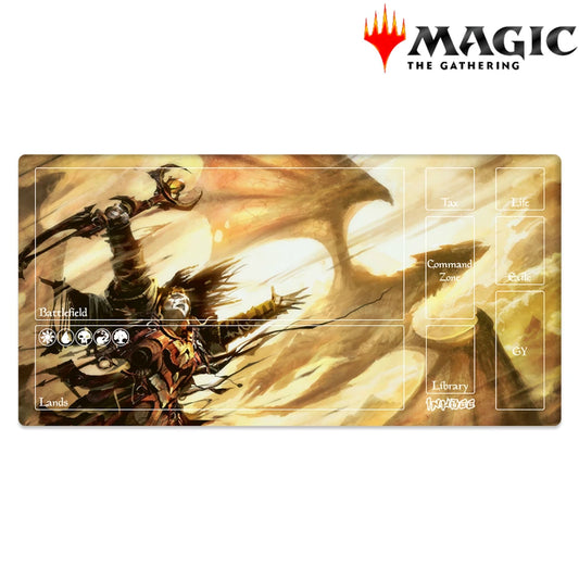 magic the gathering tcg playmat with human shaman creature design dragonmaster outcast