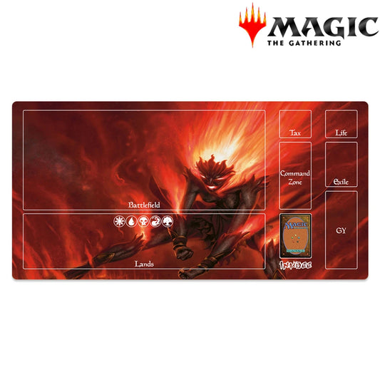 Card game playmat with character design and 'Magic: The Gathering' logo.