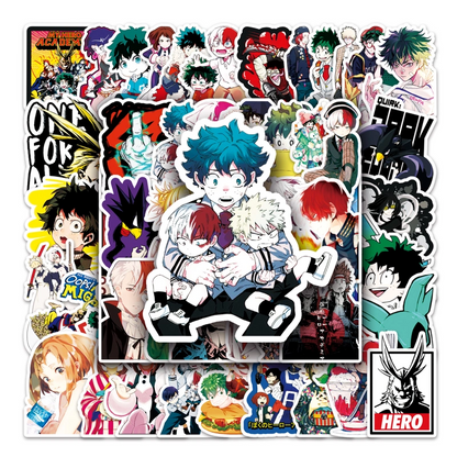 Collection of anime stickers featuring various characters and designs.